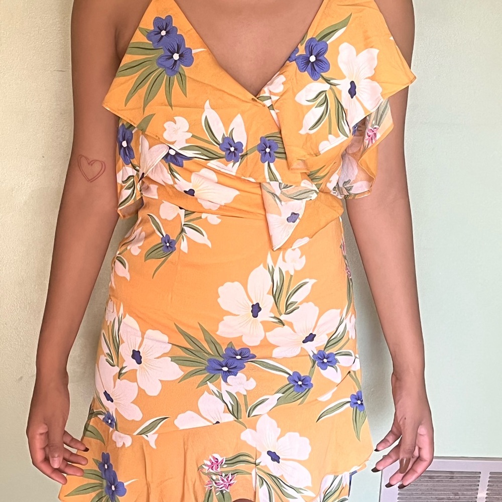 yellow floral sleeveless dress